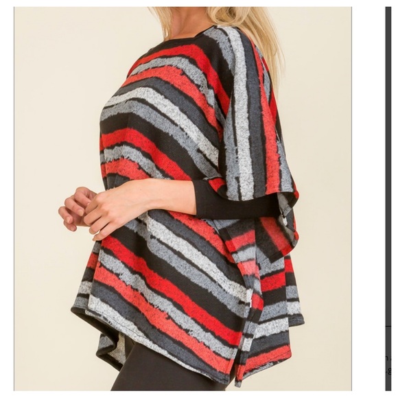#06 Chic Oversize color Block Striped Poncho Tunic - Picture 2 of 2